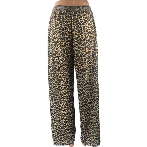 NEW Hand Over Women's Tan Black Leopard Animal Print Wide Leg Trousers Pants 8 - Picture 3 of 6